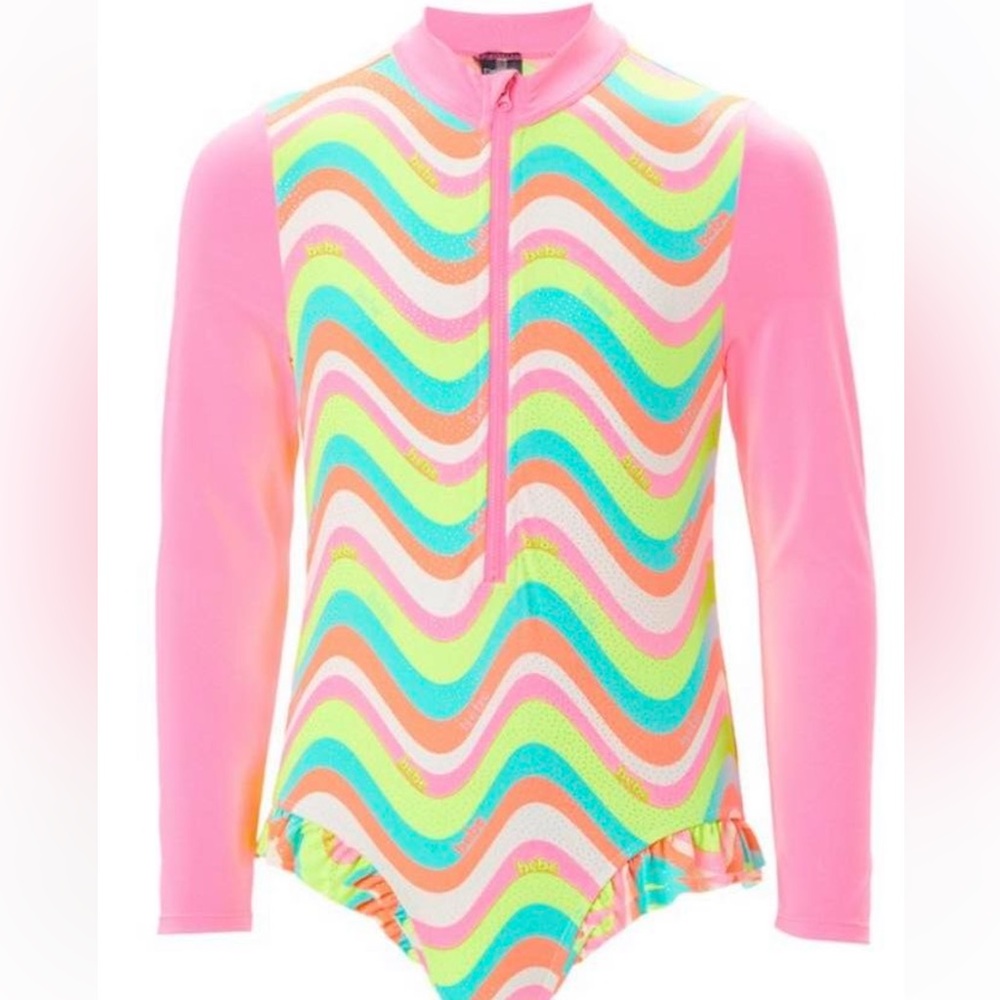 3/$30 Girls Size 4T Bebe Rash-guard Swimsuit One Piece Zip Up Front